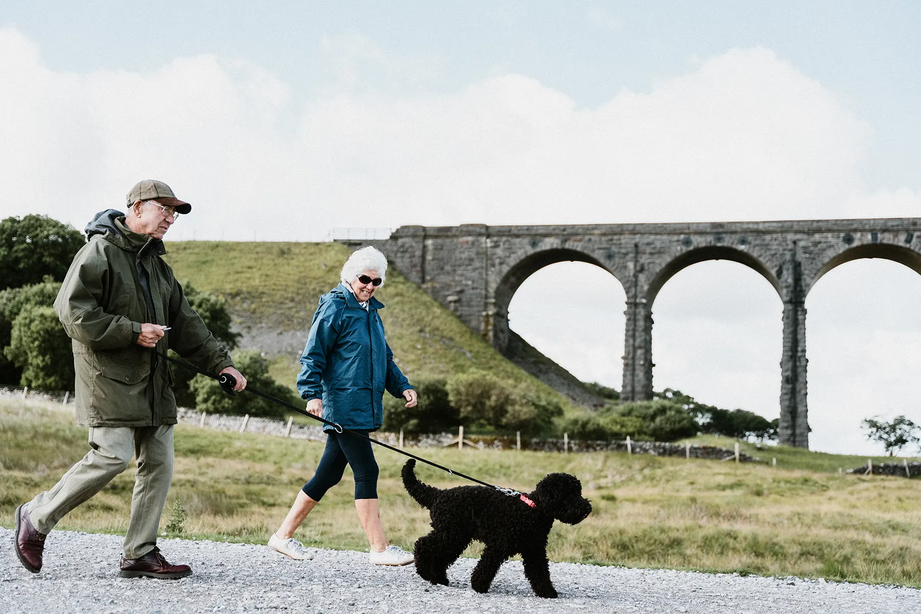 Walking the dog at Ribblehead Viaduct in North Yorkshire