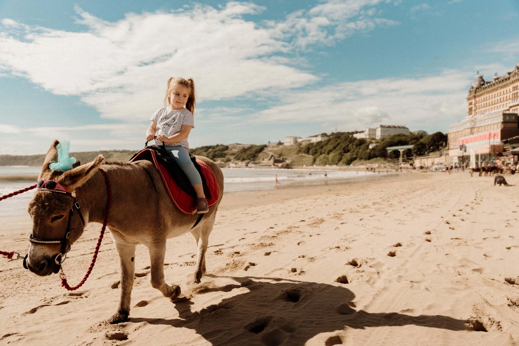 A child enjoying a traditional donkey ride on the Yorkshire Coast.<br />
