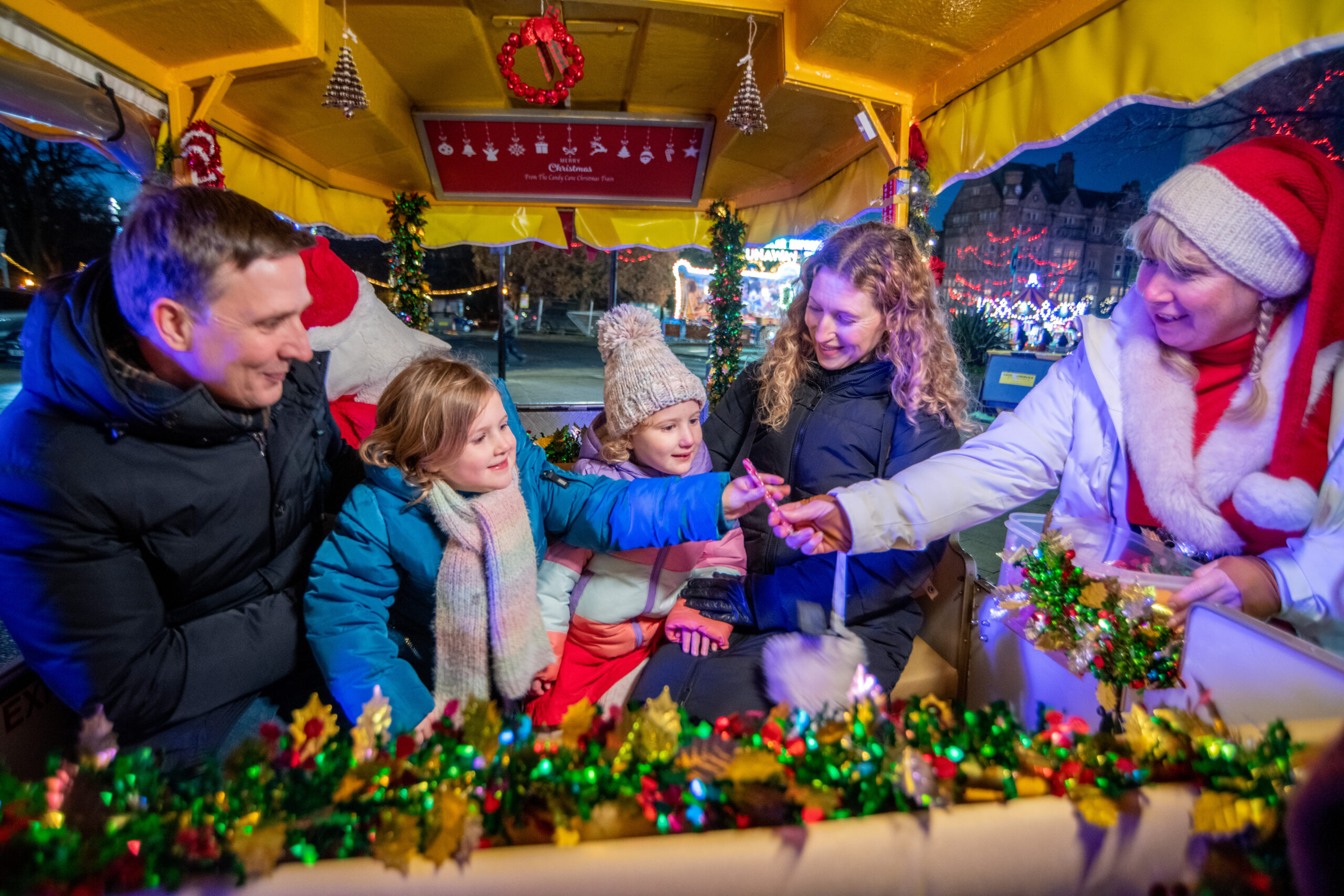 Candy Cane Express road train at Harrogate Christmas Fayre